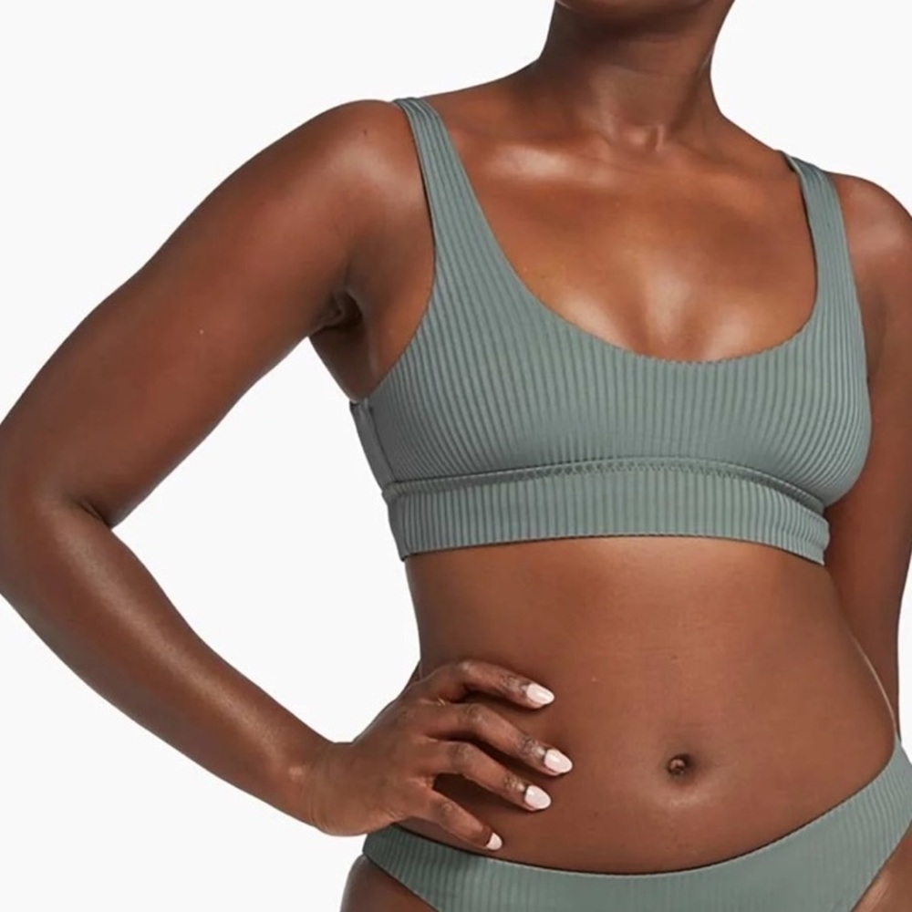 NWT Vitamin A Sienna Ribbed Bralette Bikini Top in Sea Green Ecorib Sz 14/DD